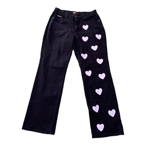 Caslon wide leg jeans womens size 14 black denim white hearts cute grunge punk - Picture 1 of 11
